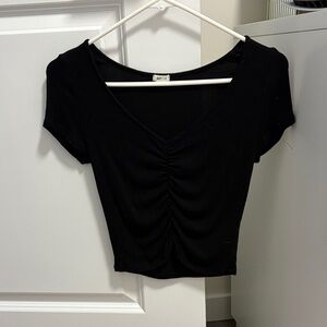 Garage Black Ruched V-Neck Crop Top